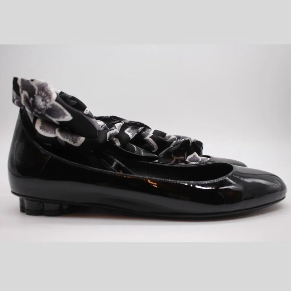 Salvatore Ferragamo Cefalu Black Patent Leather Ballet Foulard Bow Flats $695